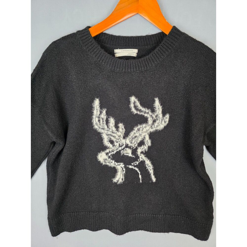 Anthropologie Reindeer Sweater Black Small Holiday Christmas Cozy